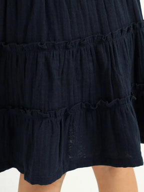 Deep Sea Striped Cotton Top & Tiered Skirt Set