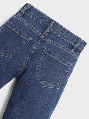 Blue Embroidered Denim Pants