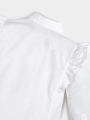 Ruffle Charm White Embroidered Cotton Shirt