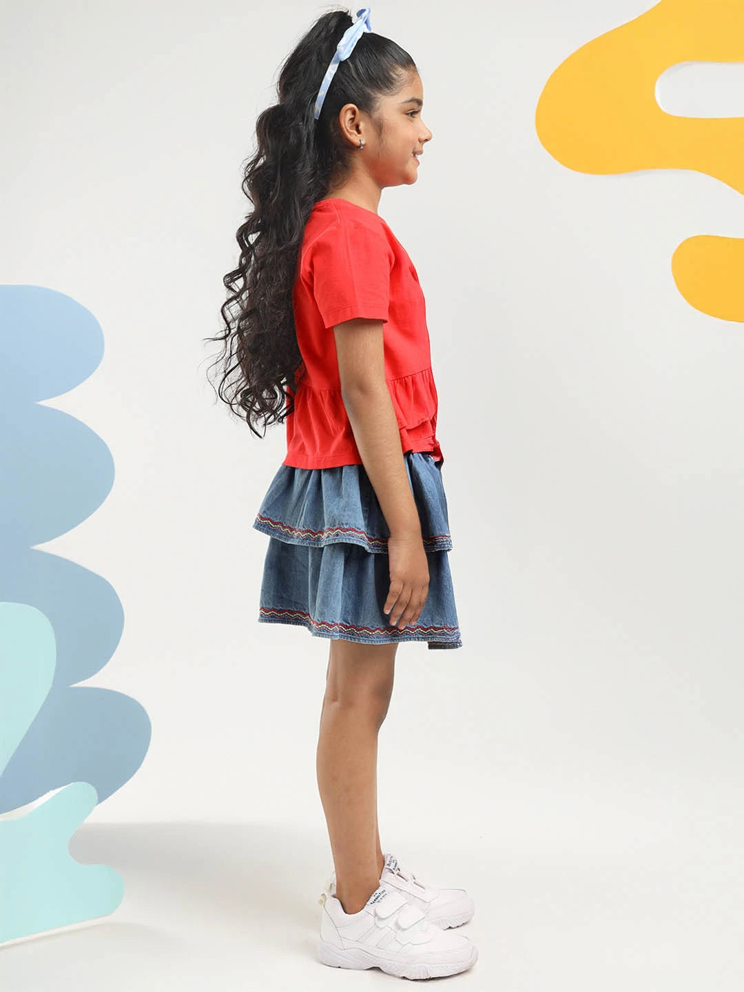 Girls Frill Detail Top & Denim Set