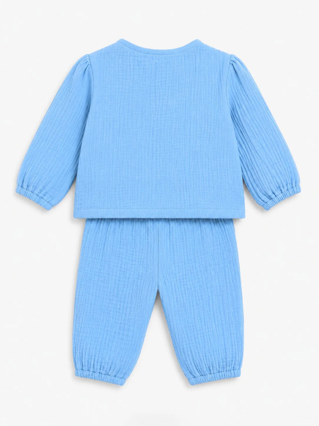 Embroidered Blue Muslin Jhabla Set