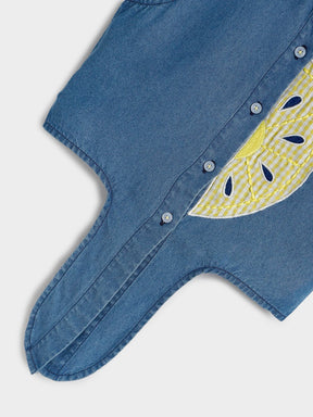 Denim Sleeveless Tie-Up Top with Lemon AppliquÃƒÂ©