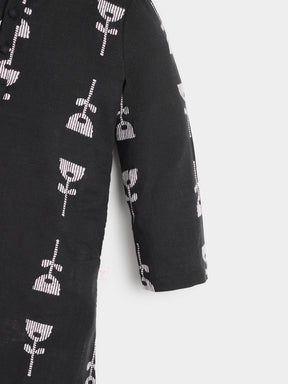 Black Printed Kurta Pajama Set