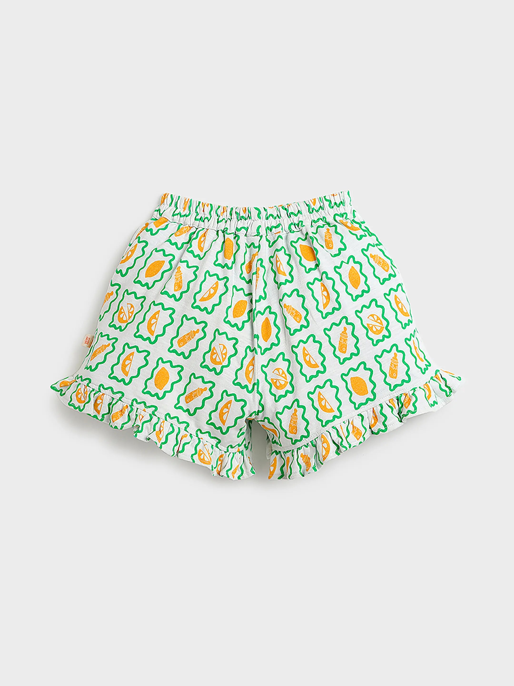 Mint Frill Collar Top & Printed Flared Shorts Co-ord Set
