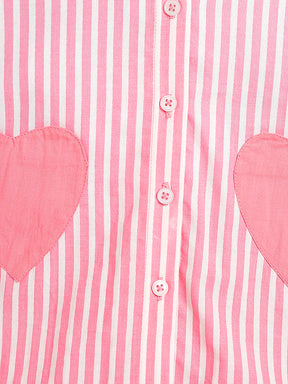 Pink Stripe Heart Print Shirt & Shorts Set