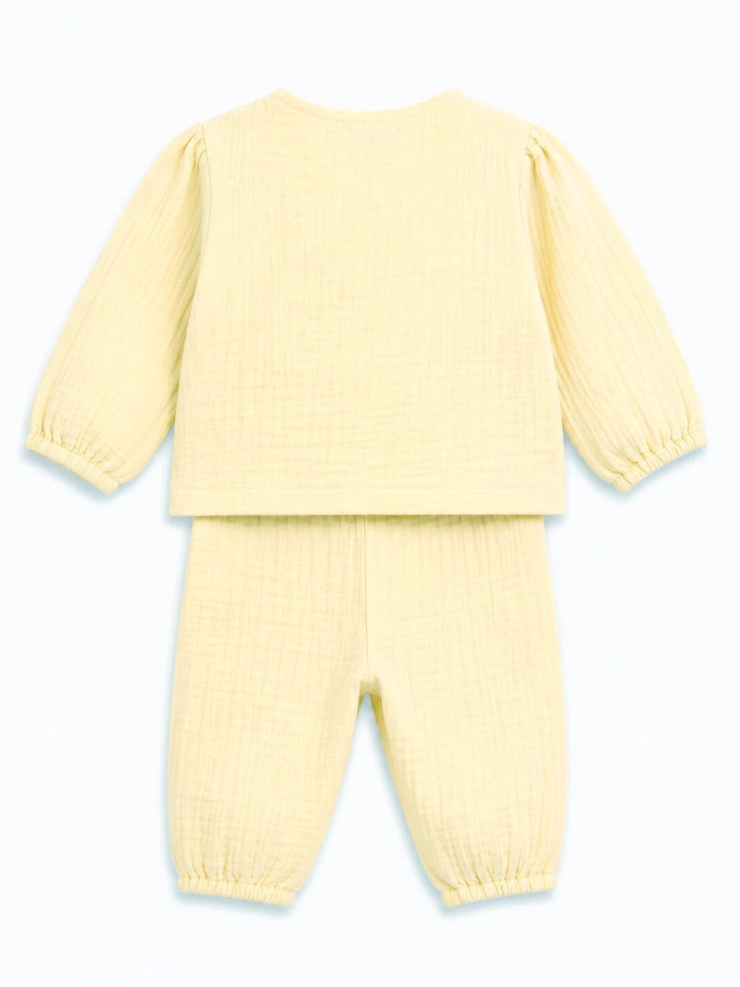 Solid Yellow Muslin Jhabla Set