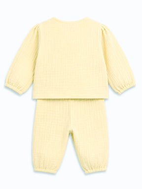 Solid Yellow Muslin Jhabla Set