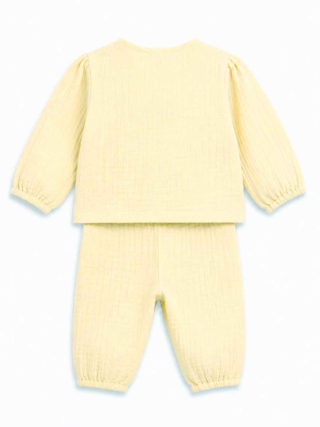 Solid Yellow Muslin Jhabla Set