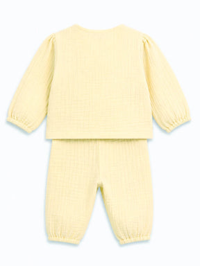 Solid Yellow Muslin Jhabla Set