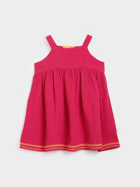 Solid Pink Dress with Quilted Yellow Jacket