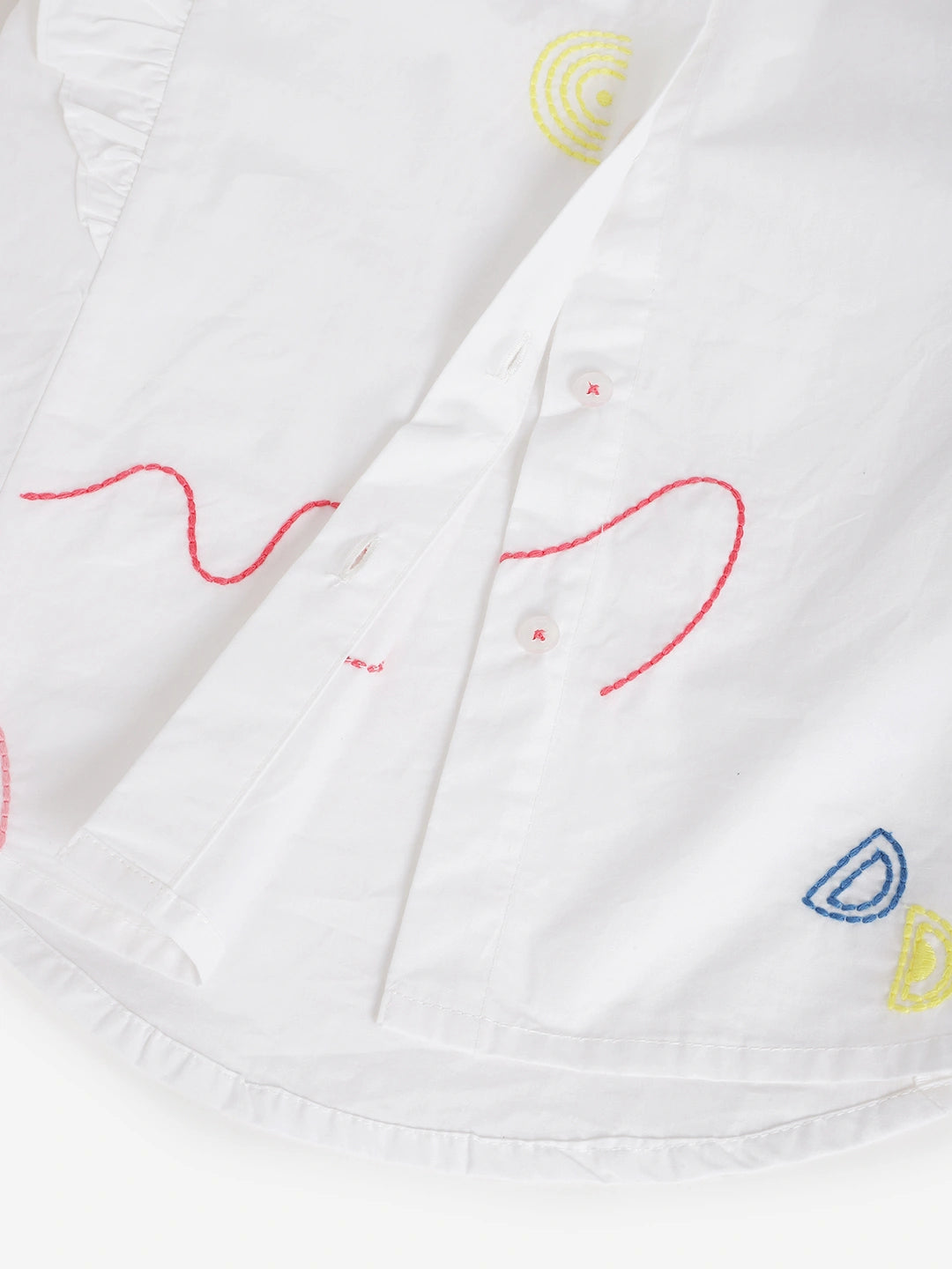 Ruffle Charm White Embroidered Cotton Shirt