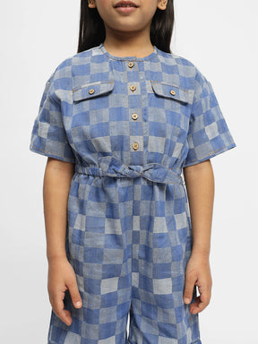 Hop Hop Checked Cotton Denim Romper