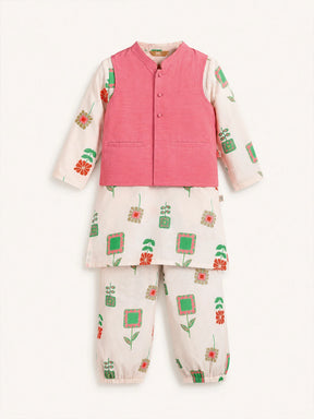 Printed Shantoon Kurta Pajama Jacket Set