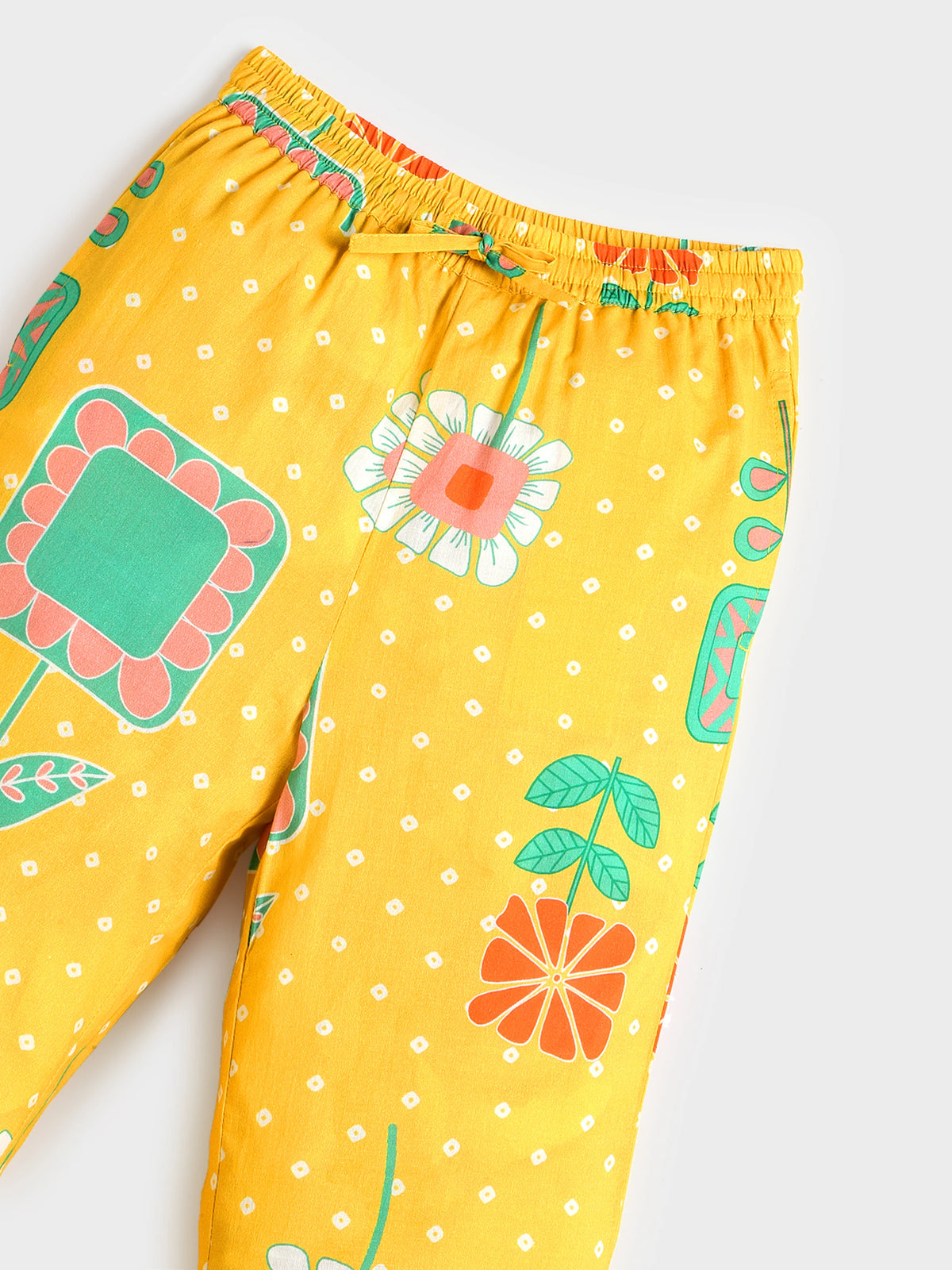 Yellow Bandhani Print Pant Top Set