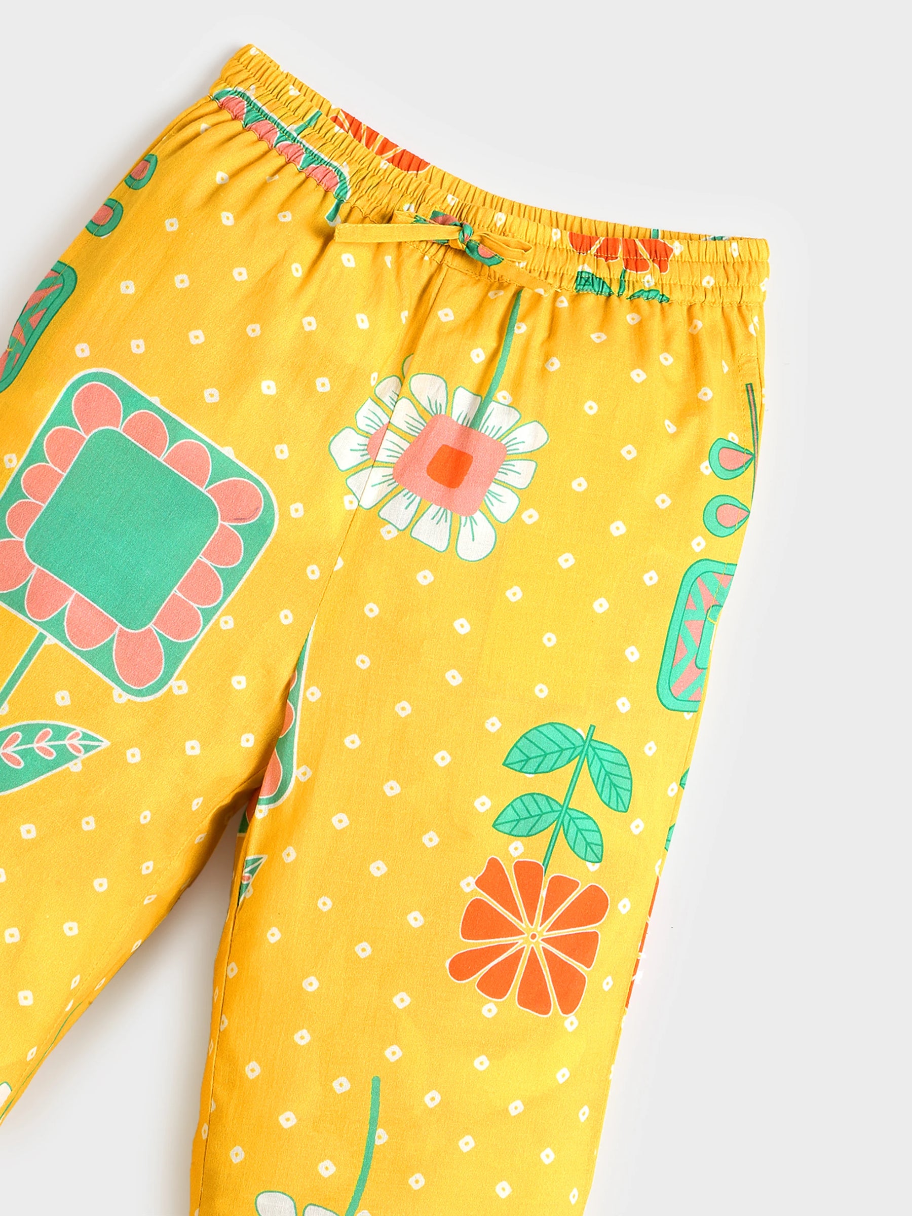 Yellow Bandhani Print Pant Top Set