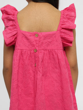 Bougainvillea Schiffli Embroidered Cotton Shift Dress
