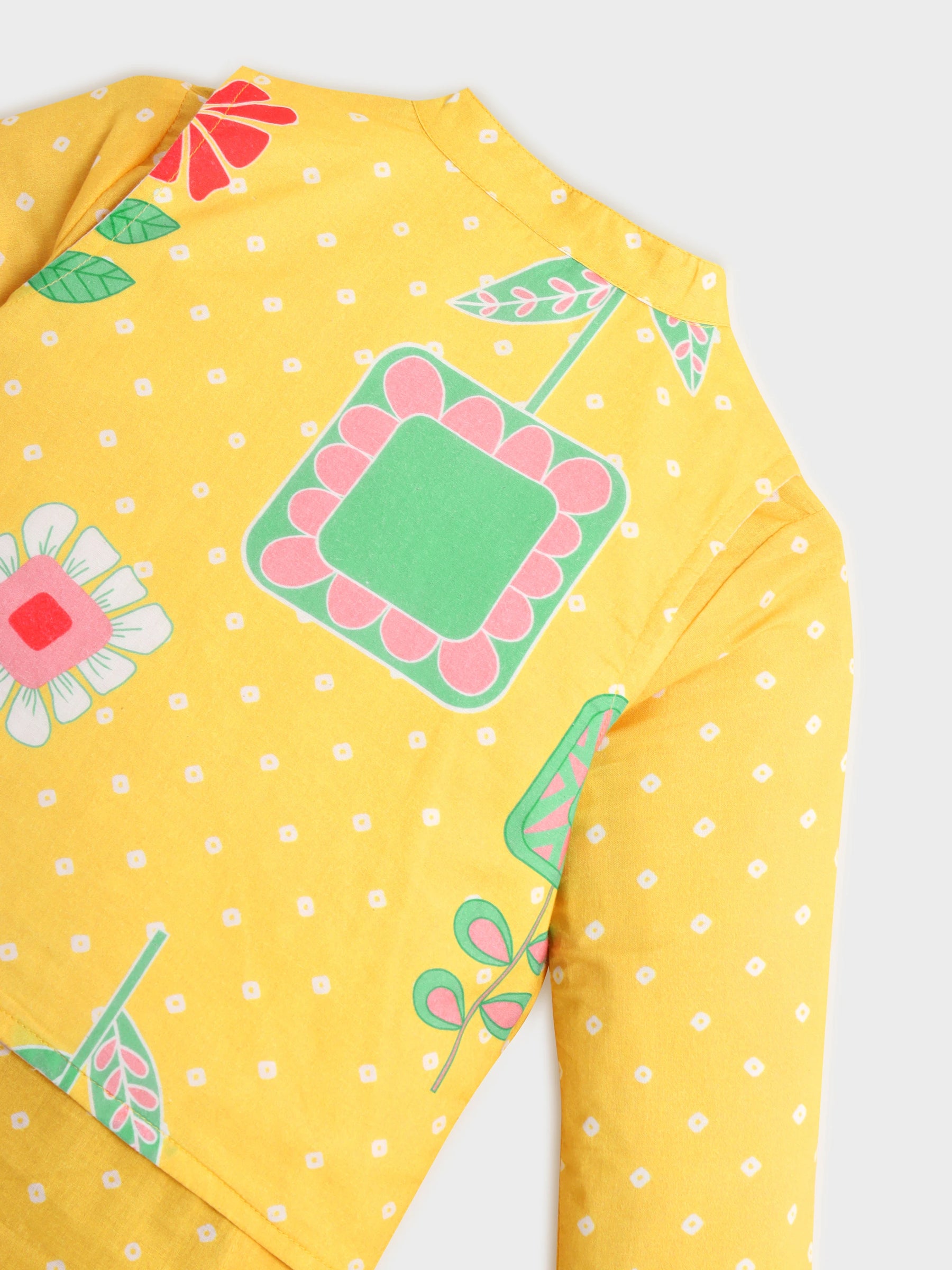 Yellow Bandhani Print Kurta Jacket Set