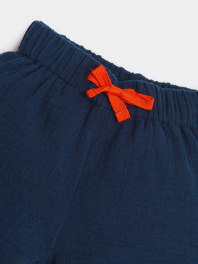 Deep Ocean Crinkled Cotton Shirt & Shorts Set