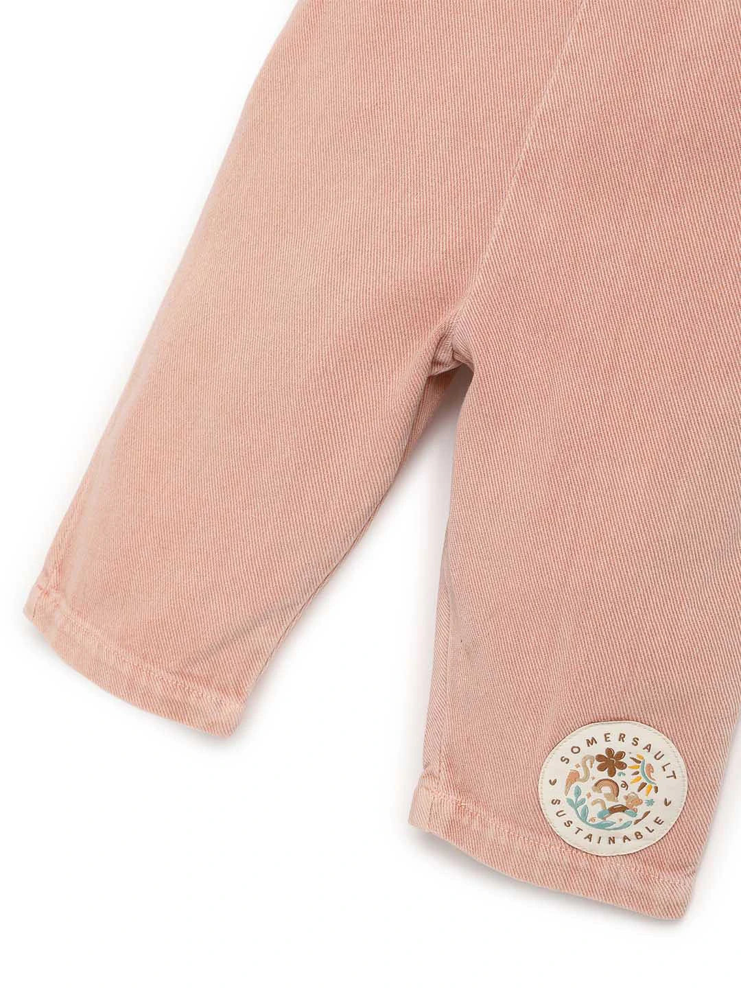 Pink Natural Dungaree With Green Tee