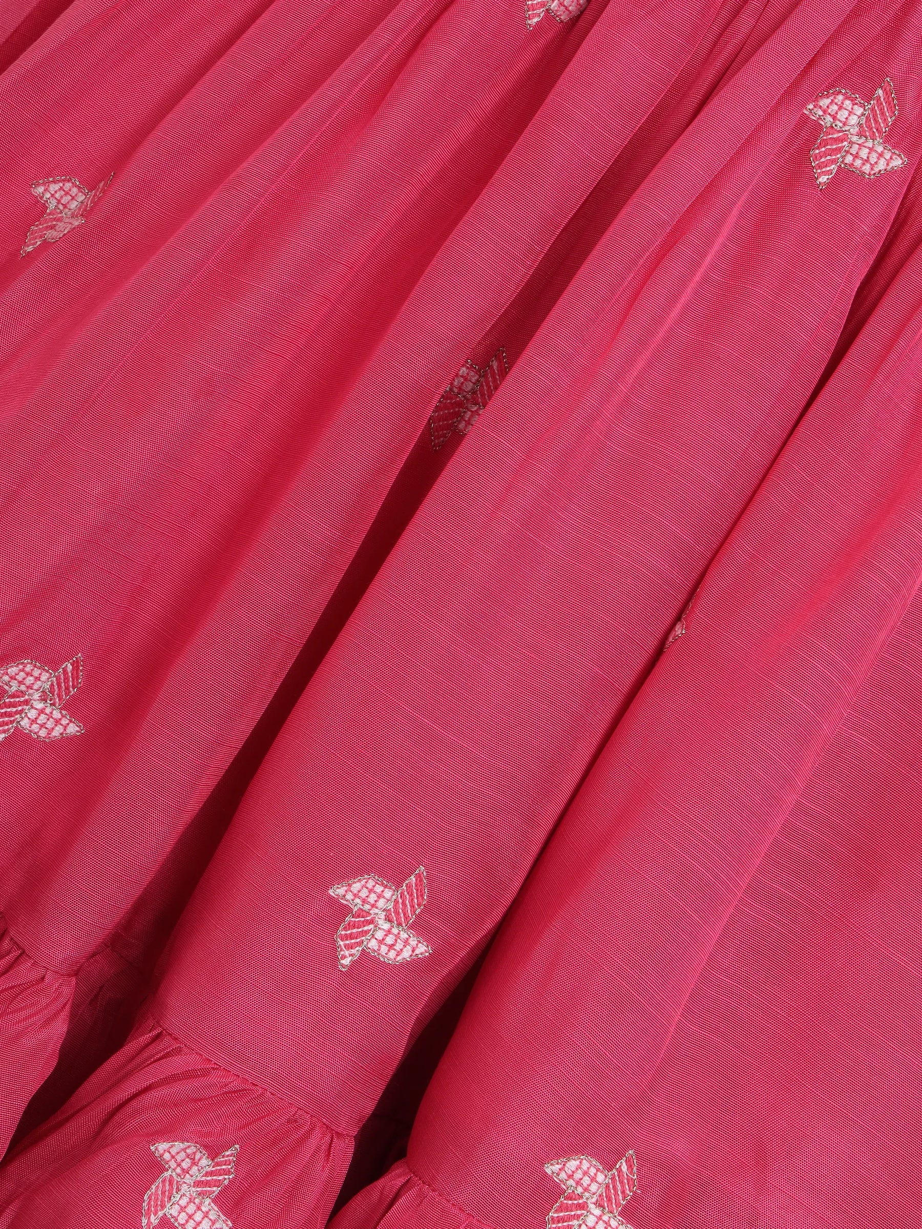 Pink Pinwheel Embroidered Top & Skirt Set