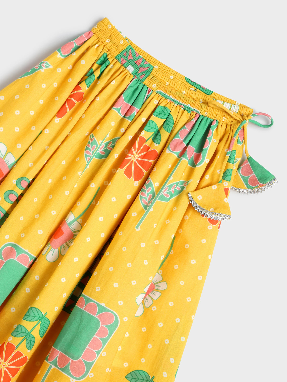 Yellow Bandhani Print Skirt Top Set