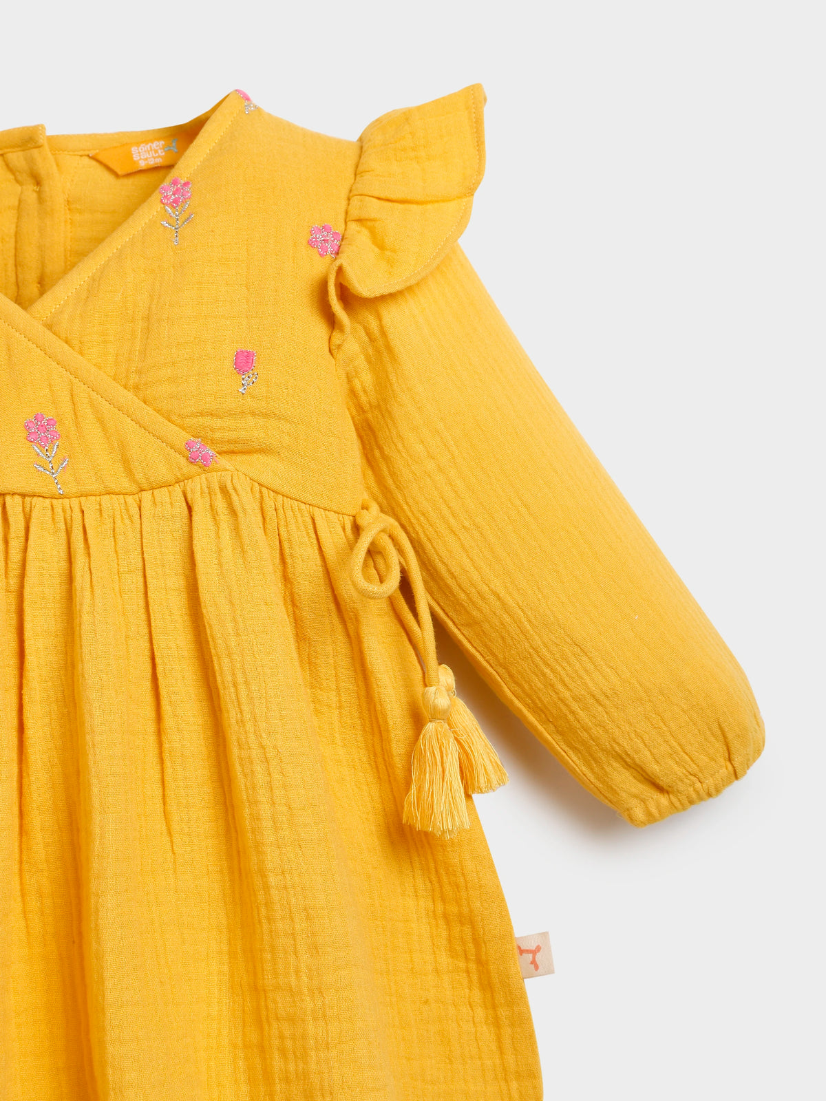 Yellow Embroidered Wrap Top Pant Set