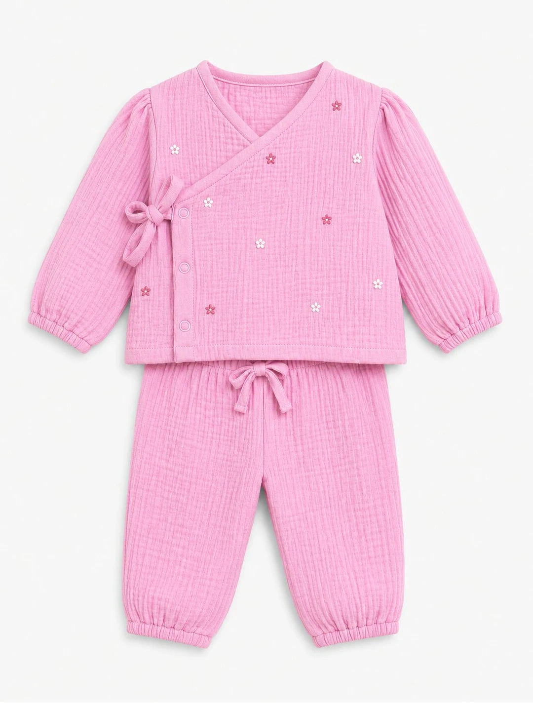 Embroidered Pink Muslin Jhabla Set