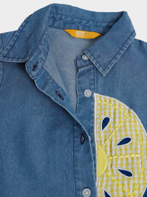 Denim Sleeveless Tie-Up Top with Lemon AppliquÃƒÂ©
