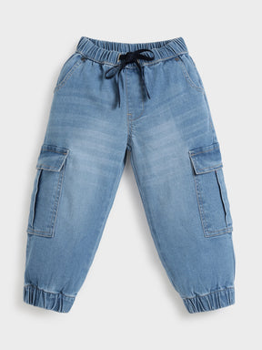Boys Solid Shirt & Denim Jogger Set