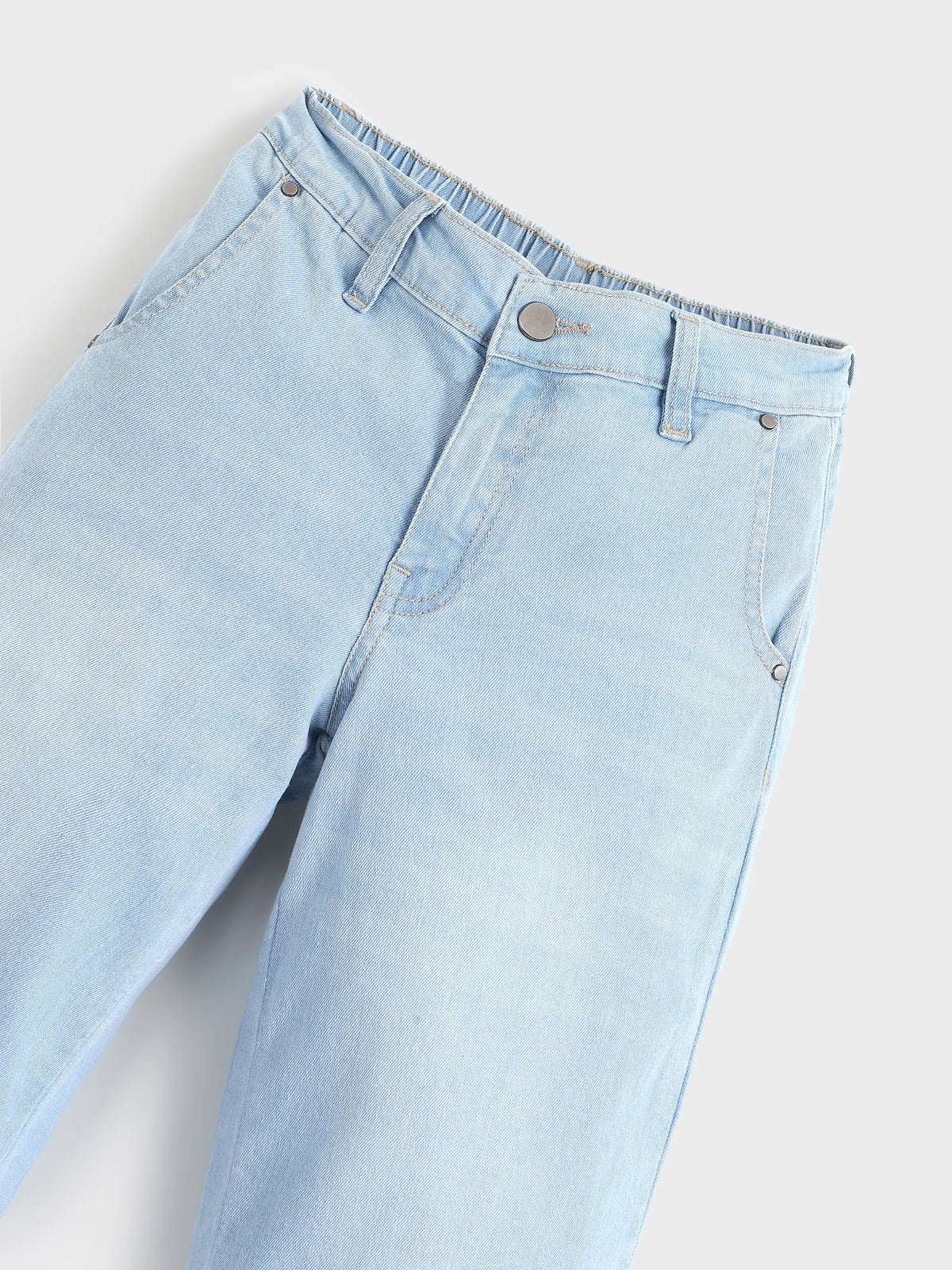 Bow Detail Top & Scallop Denim Set