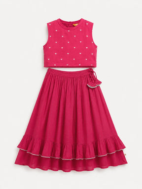 Embroidered Rayon Top Skirt Set