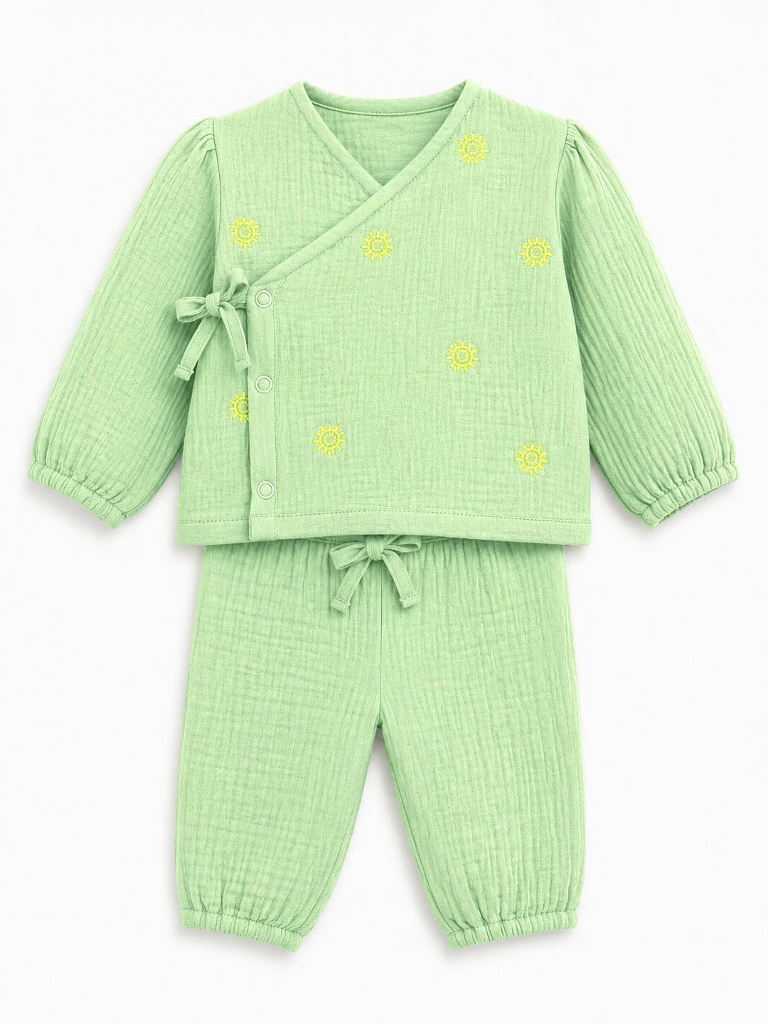 Embroidered Green Muslin Jhabla Set