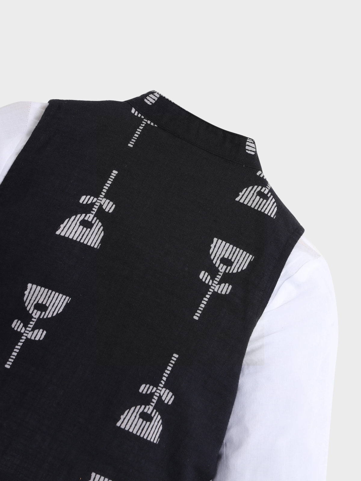 White Kurta Pajama With Black Jacket Set