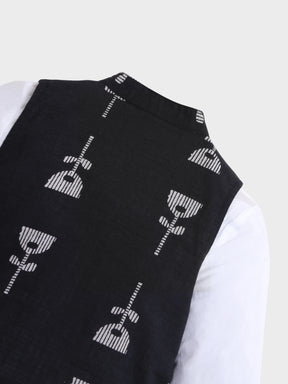 White Kurta Pajama With Black Jacket Set
