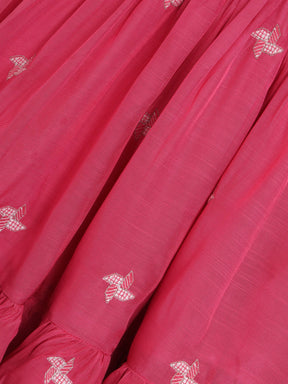 Pink Pinwheel Embroidered Top & Skirt Set