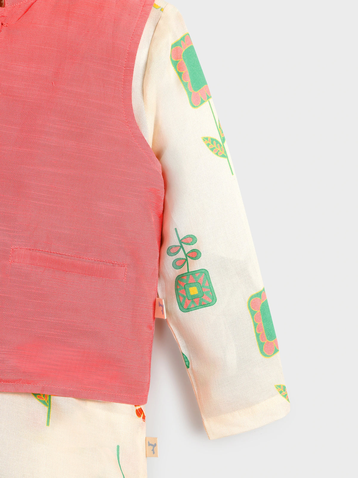 Floral Kurta Set with Pink Nehru Jacket