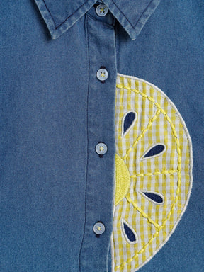 Denim Sleeveless Tie-Up Top with Lemon AppliquÃƒÂ©
