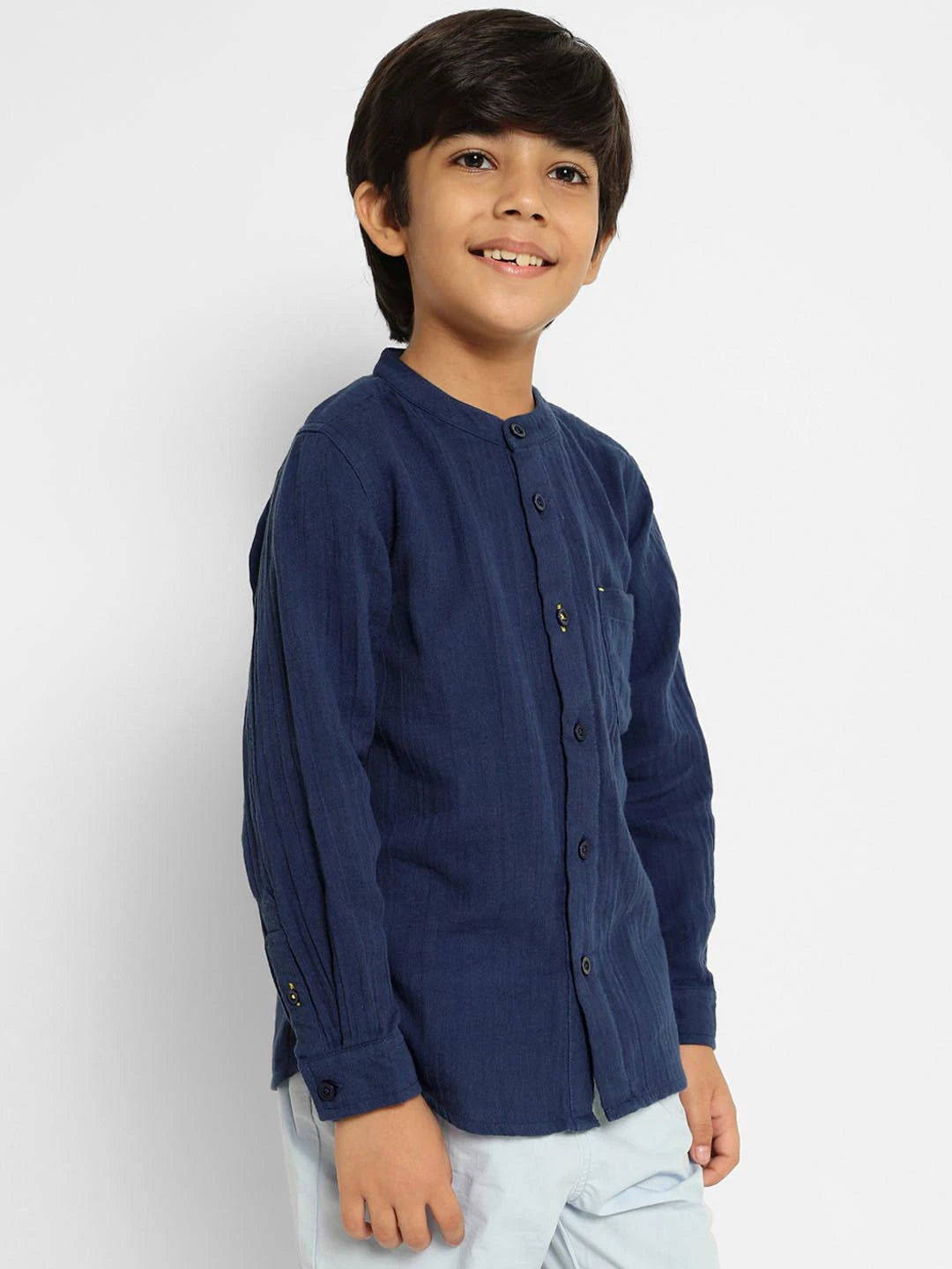 Boys Solid Shirt & Denim Jogger Set