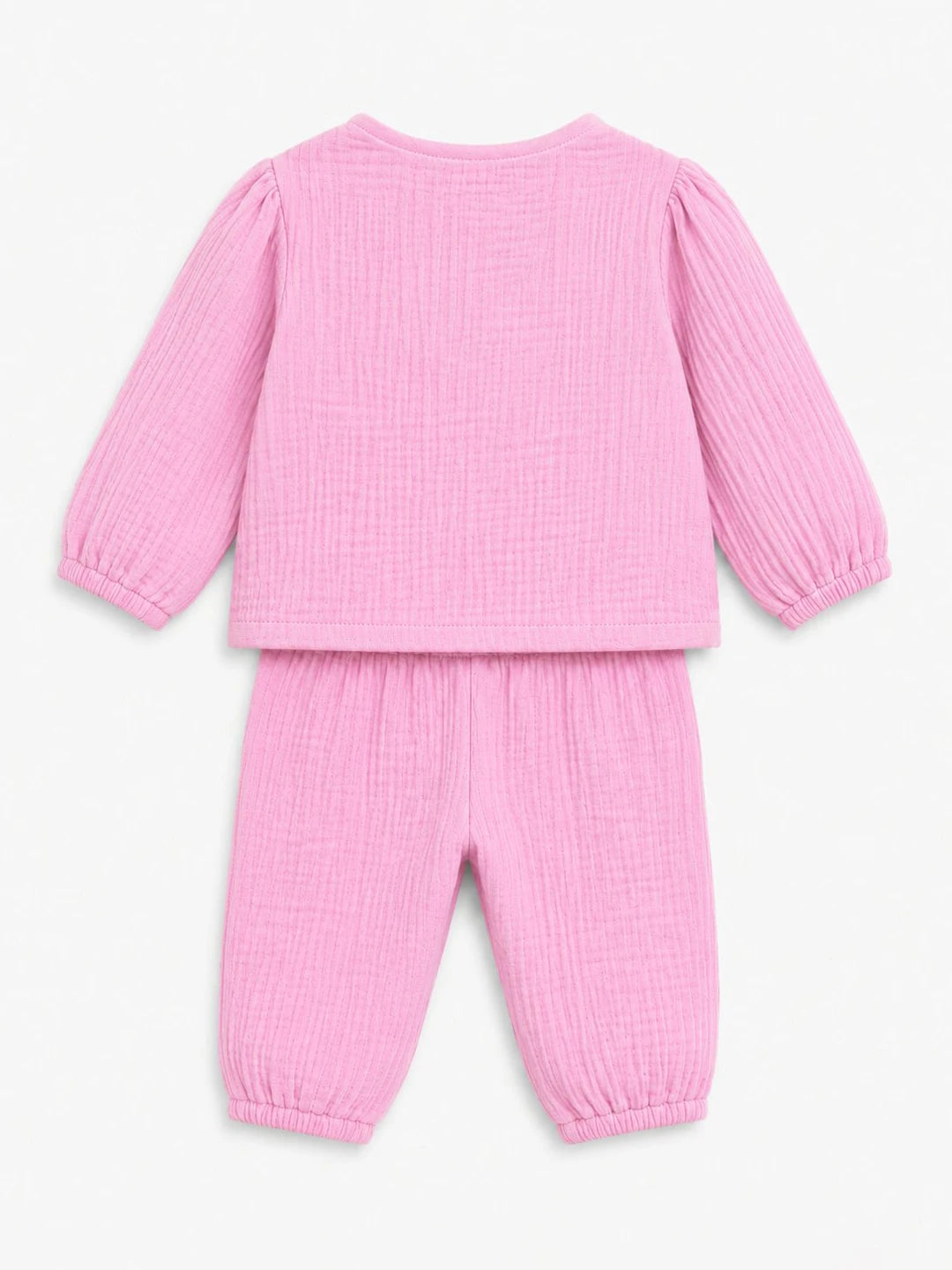Embroidered Pink Muslin Jhabla Set