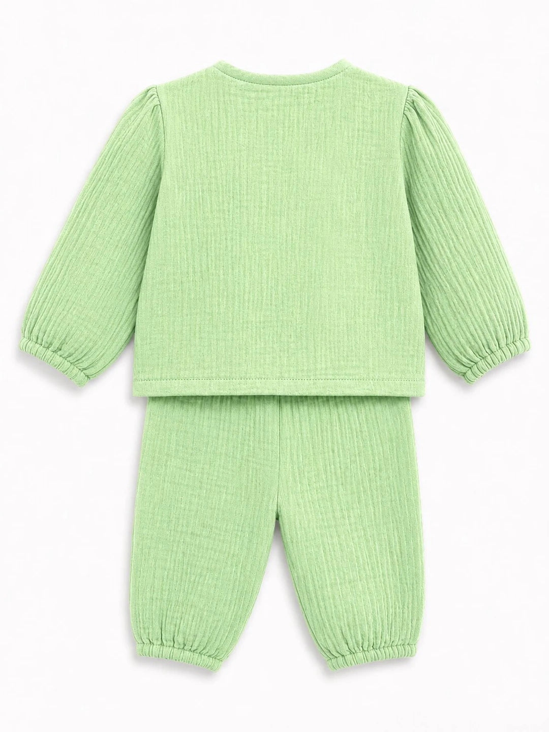 Embroidered Green Muslin Jhabla Set
