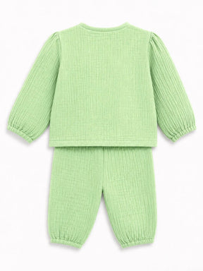 Embroidered Green Muslin Jhabla Set