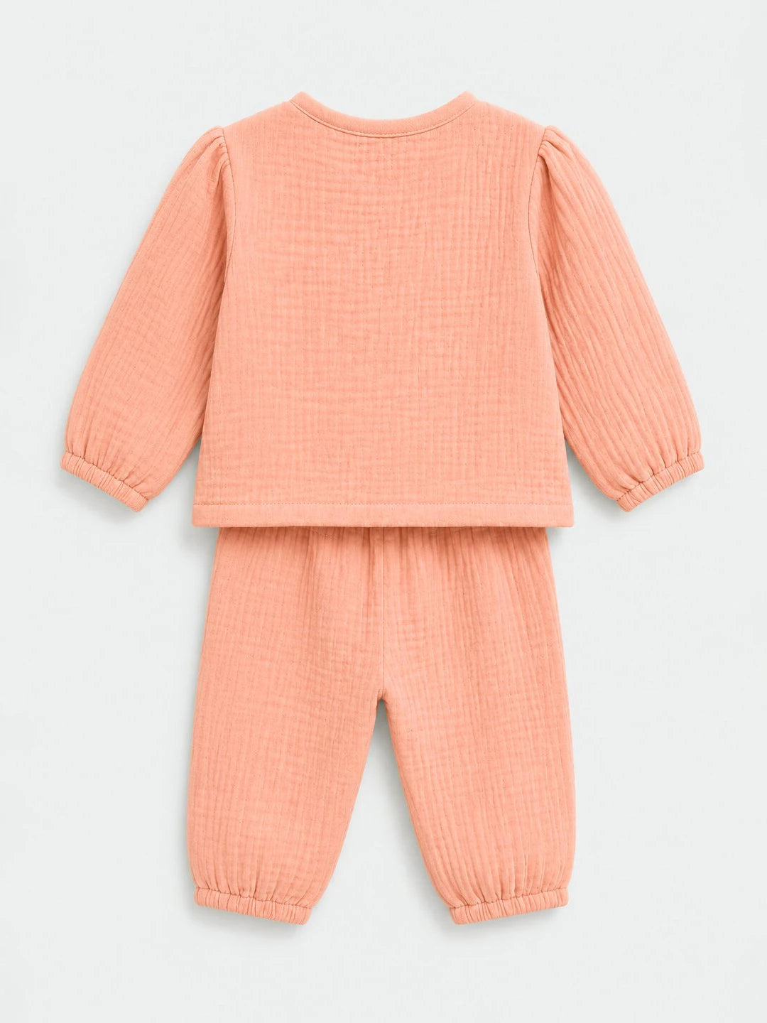 Embroidered Peach Muslin Jhabla Set