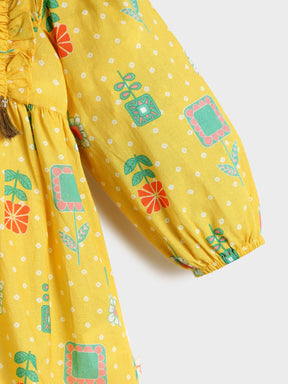 Yellow Bandhani Top and Bottom Set