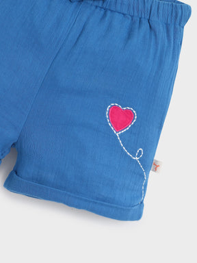 Blue Heart Patch Shirt & Shorts Co-Ord Set