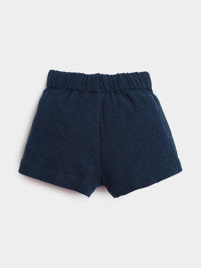 Deep Ocean Crinkled Cotton Shirt & Shorts Set
