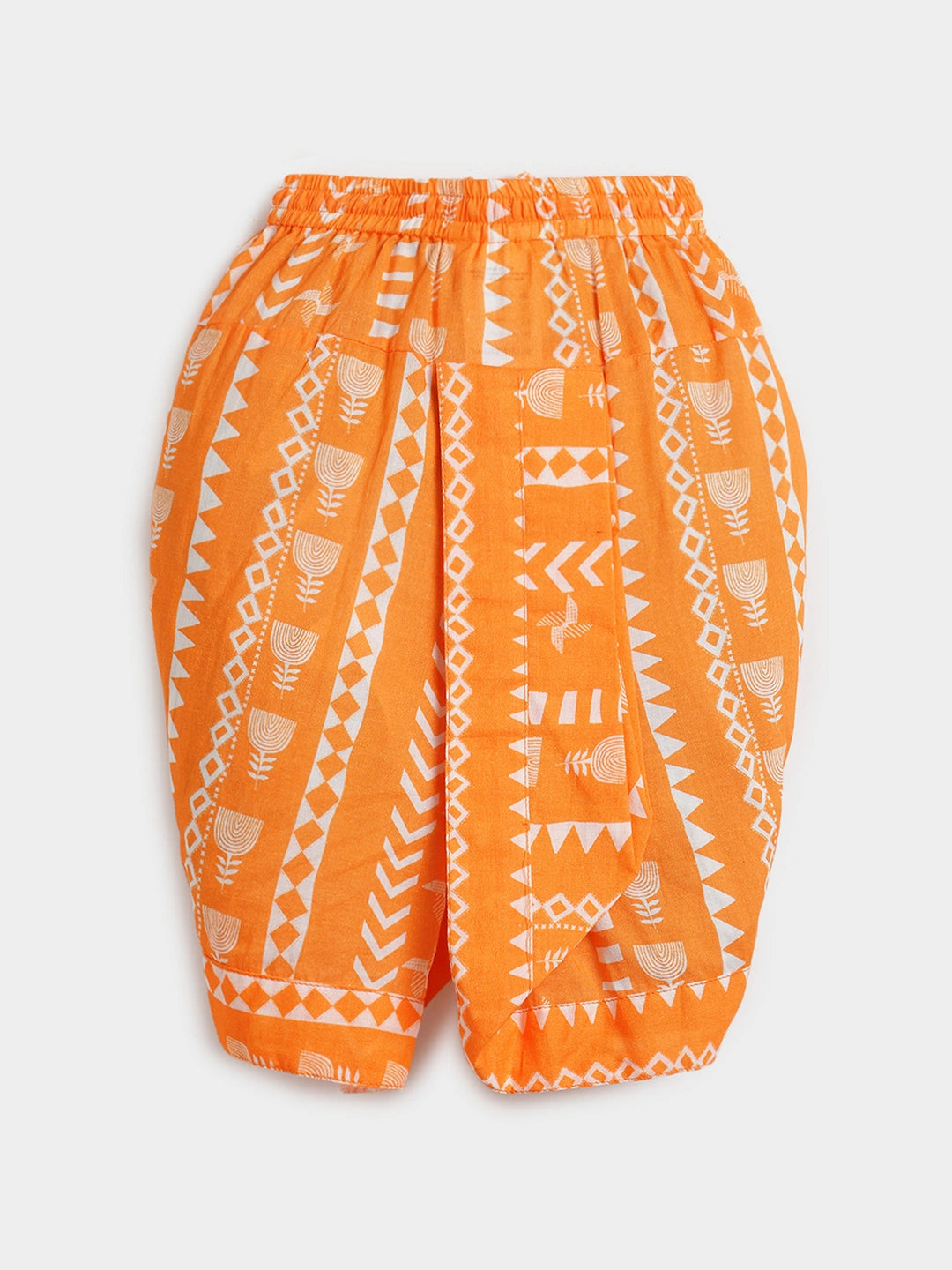 Orange Printed Kurta Dhoti Set