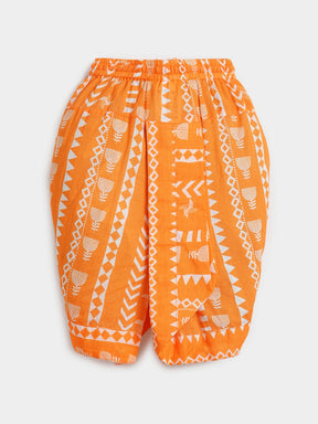 Orange Printed Kurta Dhoti Set