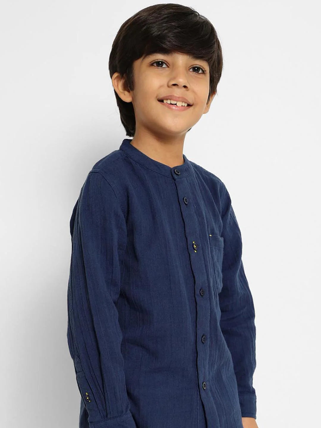 Boys Solid Shirt & Denim Jogger Set