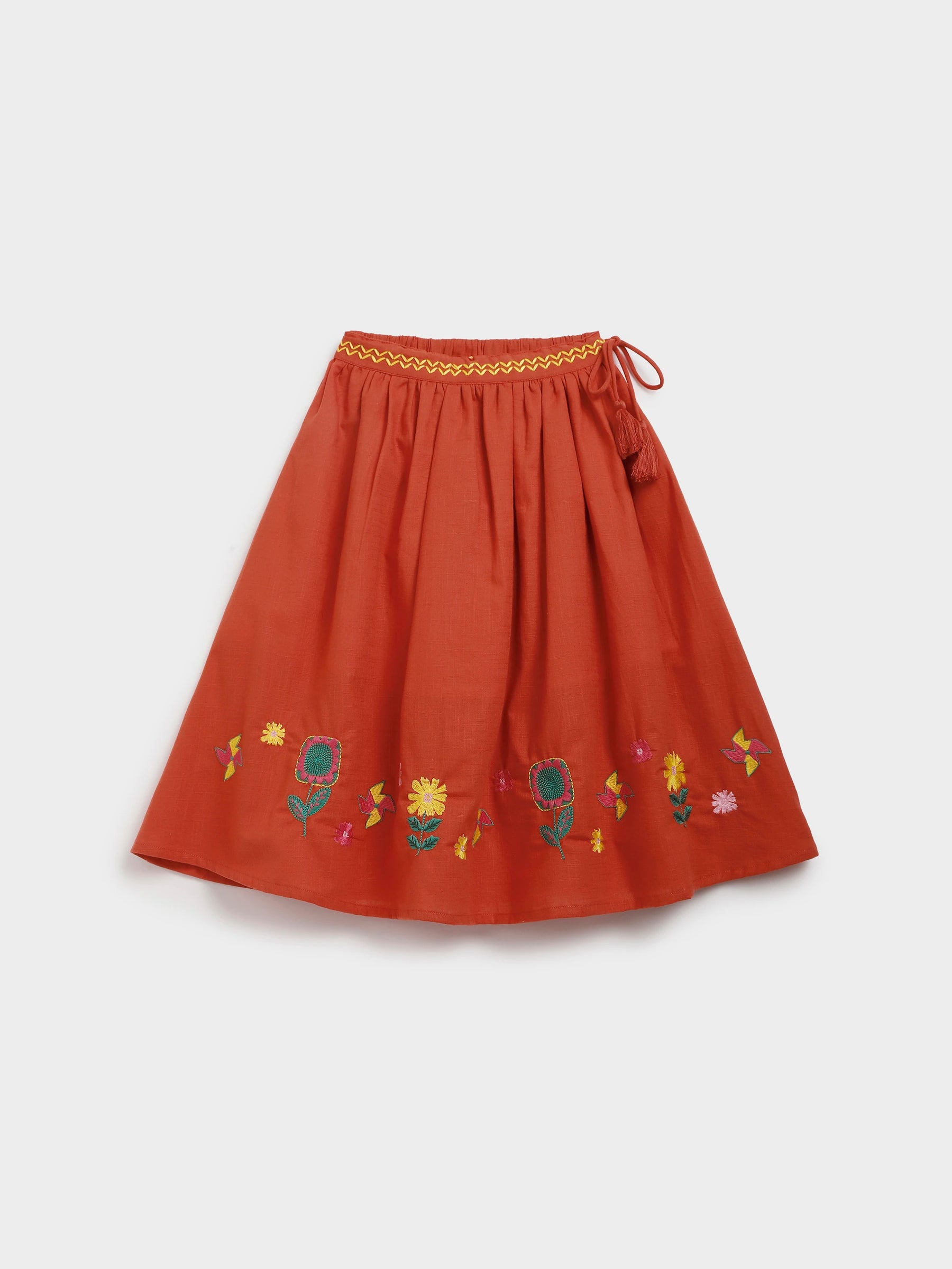 Red Embroidered Skirt Top Dupatta Set