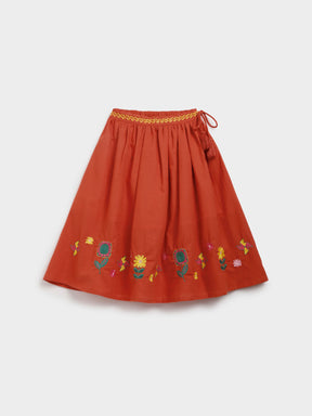 Red Embroidered Skirt Top Dupatta Set